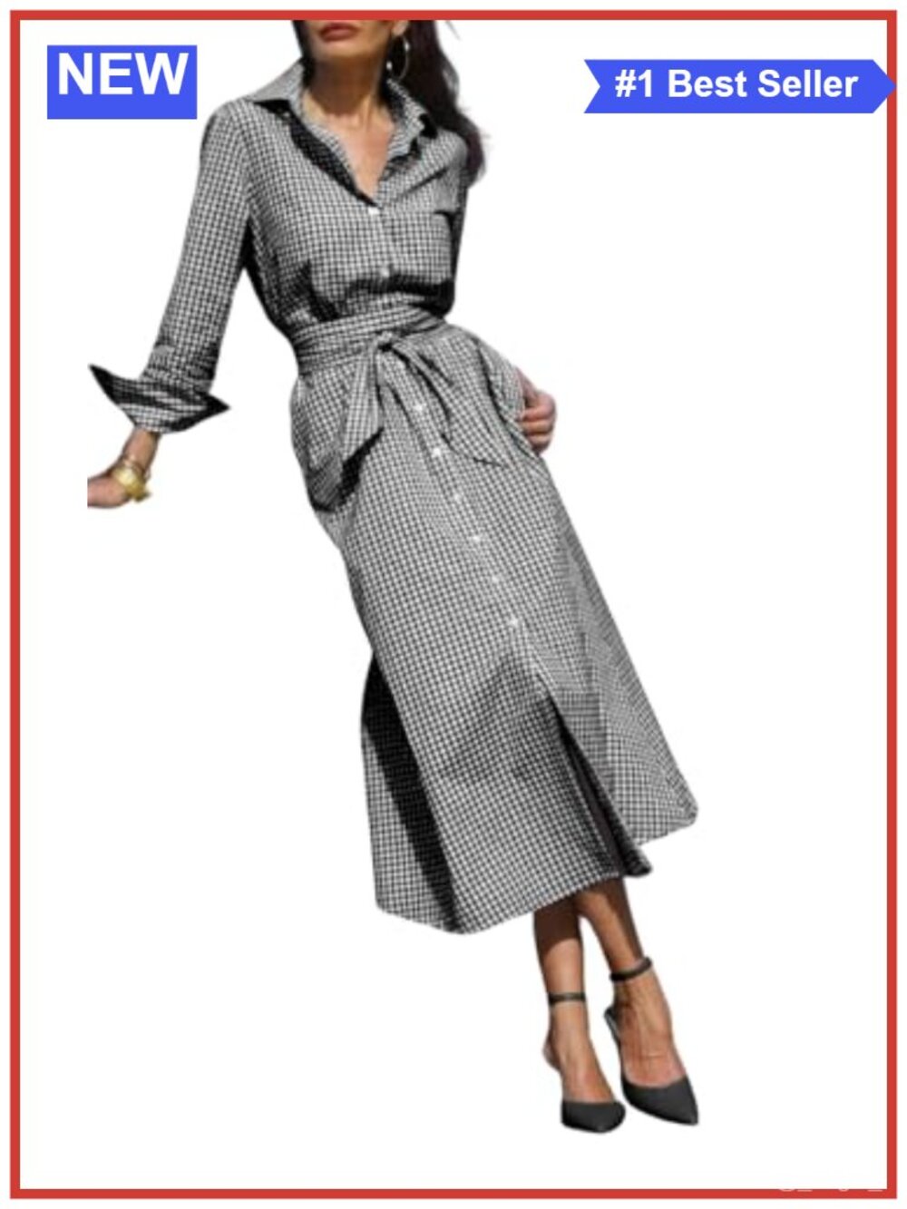 Cotton Plaid Shirt Dress Button Down Tie Waist Maxi with Pockets